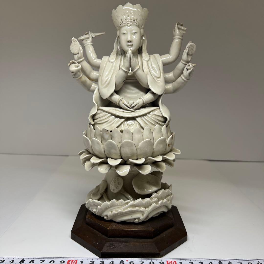 中国古窯　徳化窯　白磁観音　台込高さ約28㎝　東Y7-1023☆2Fトヒサ