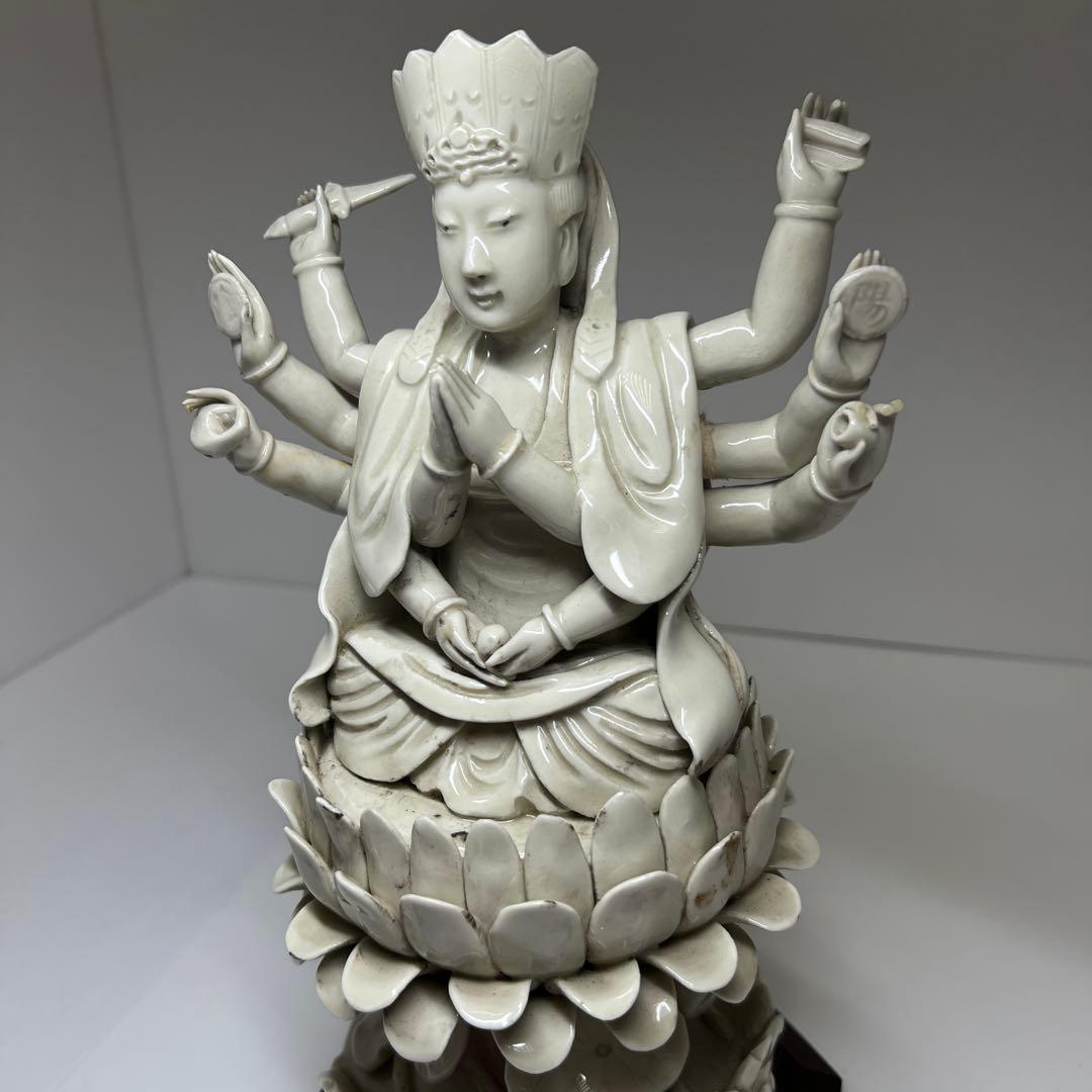 中国古窯　徳化窯　白磁観音　台込高さ約28㎝　東Y7-1023☆2Fトヒサ