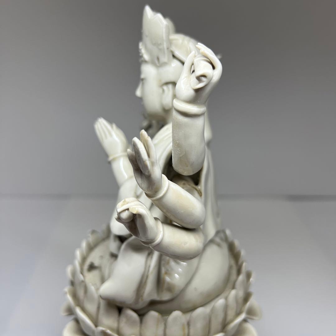 中国古窯　徳化窯　白磁観音　台込高さ約28㎝　東Y7-1023☆2Fトヒサ