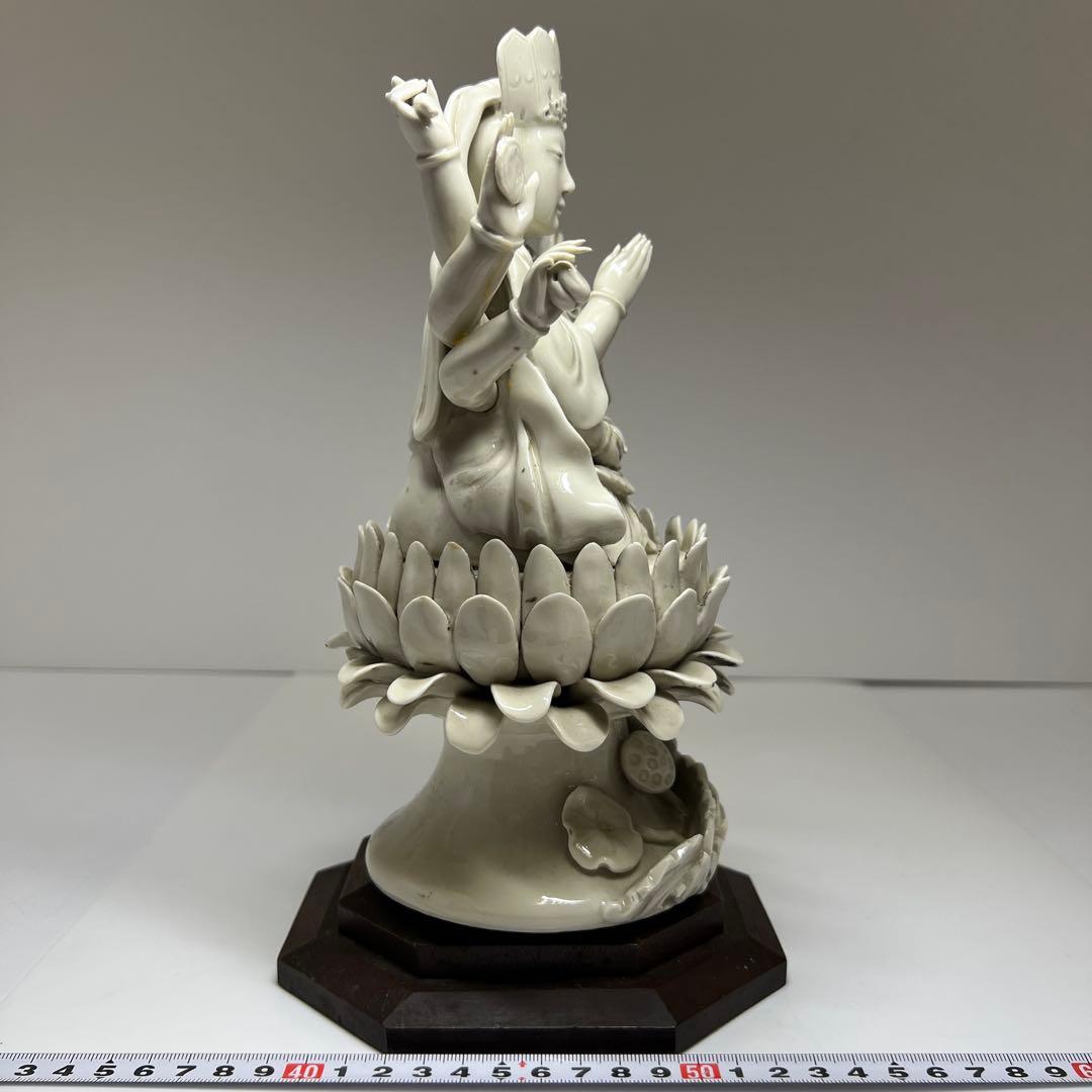 中国古窯　徳化窯　白磁観音　台込高さ約28㎝　東Y7-1023☆2Fトヒサ