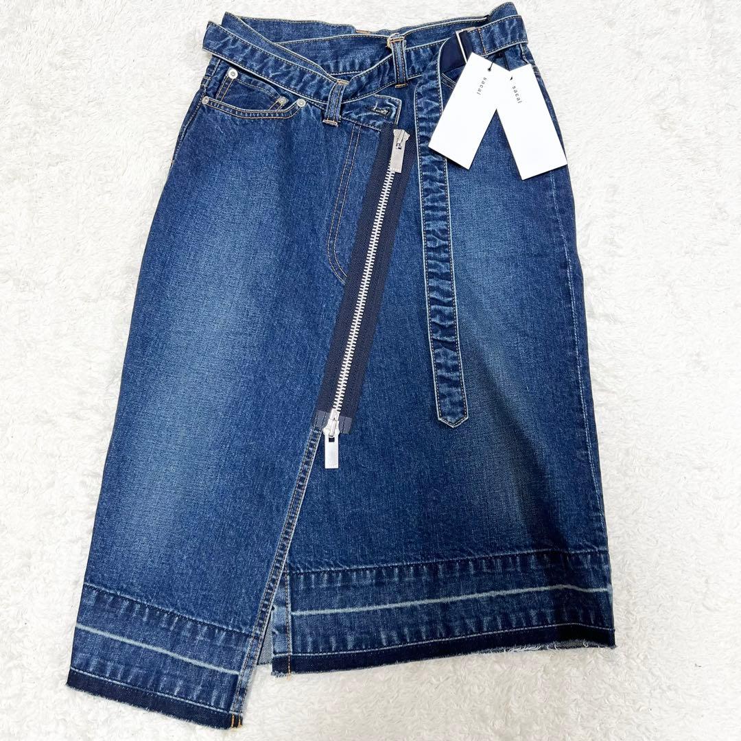 未使用タグ付 サカイ 2018年モデル ひざ丈スカート 0 デニム インディゴ