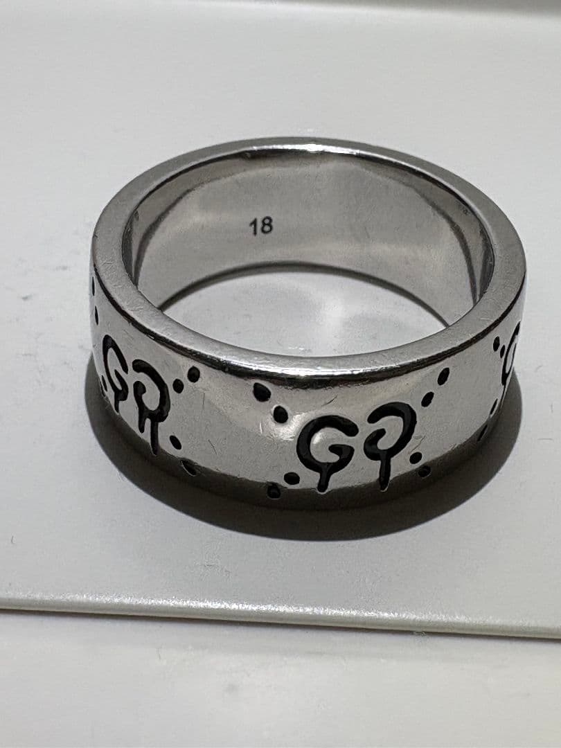 GUCCI ゴースト スカル リング ワイド　刻印サイズ:18号【箱/ポーチ付】