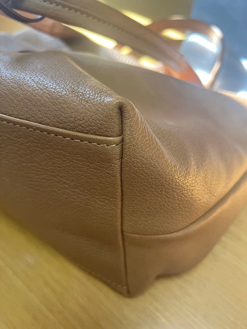 genten ブラウンレザー トートバッグ 大きめ 外ポケット付き