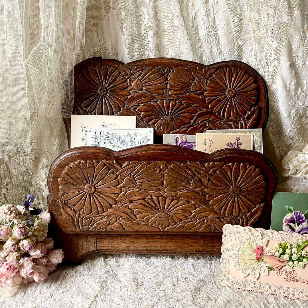 19世紀イギリスアンティーク壁掛け木製レターラック　家具シェルフステーショナリー