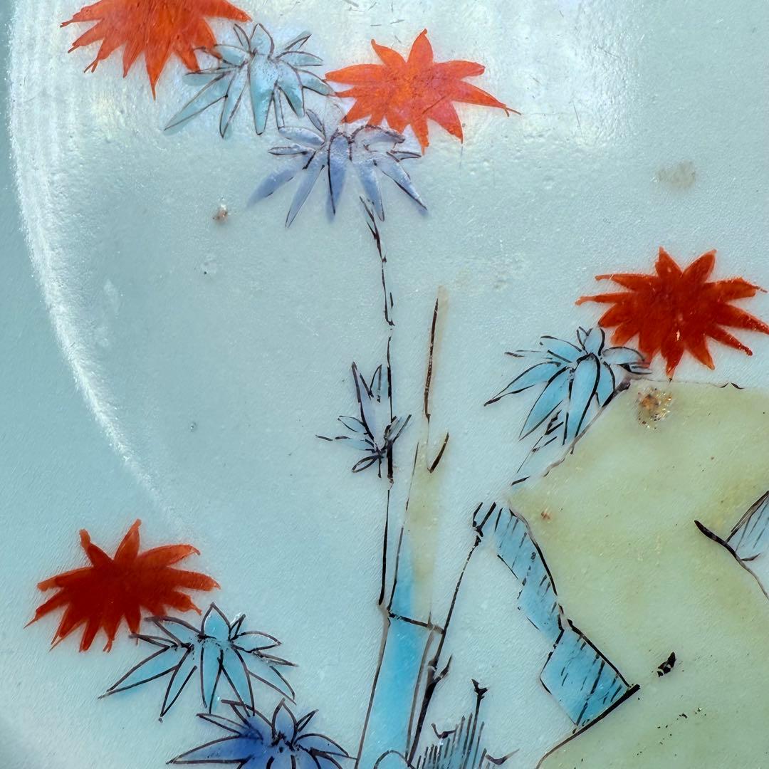 江戸時代　柿右衛門手　青磁竹梅文皿　桐箱付　赤絵　雲　古美術　鍋島青磁