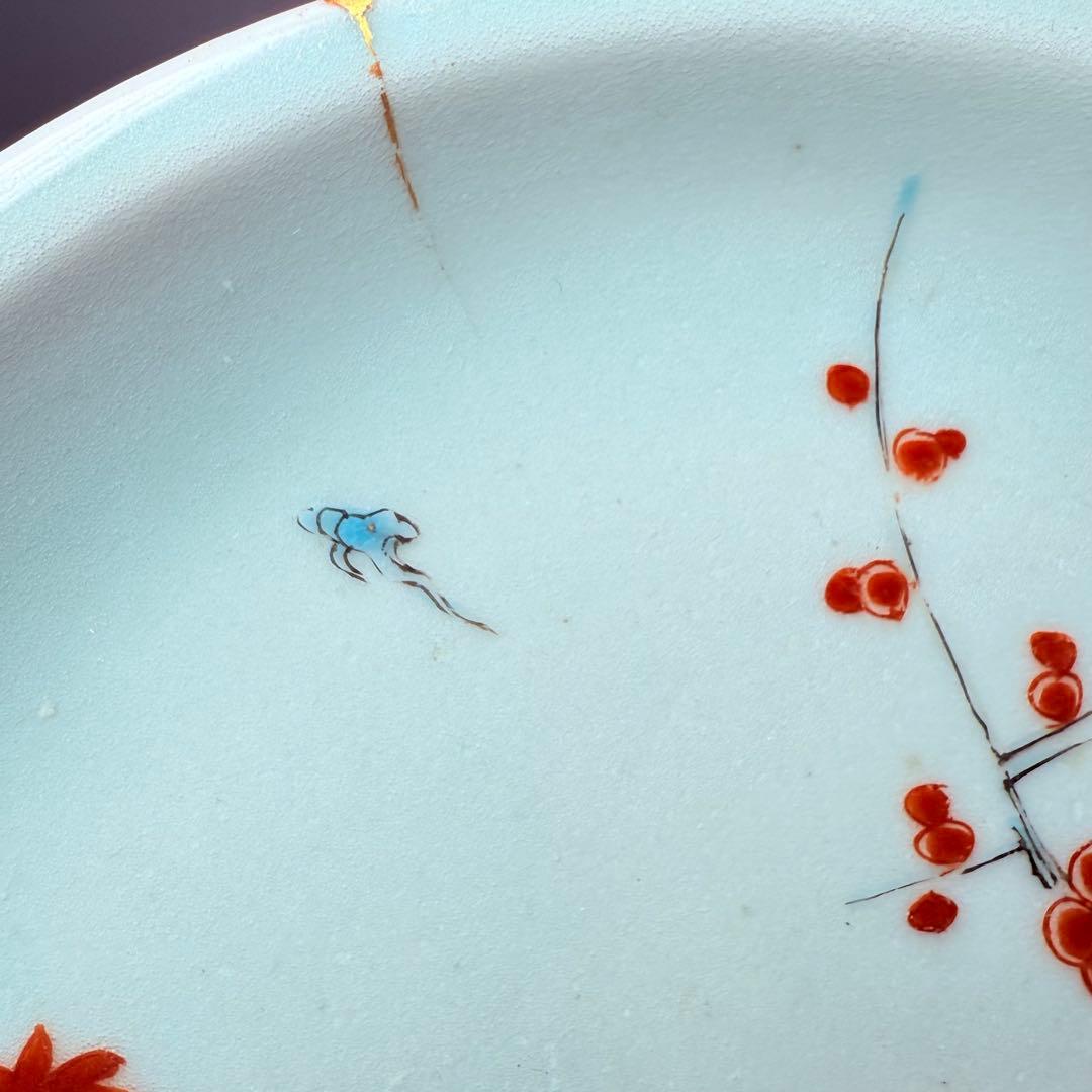 江戸時代　柿右衛門手　青磁竹梅文皿　桐箱付　赤絵　雲　古美術　鍋島青磁