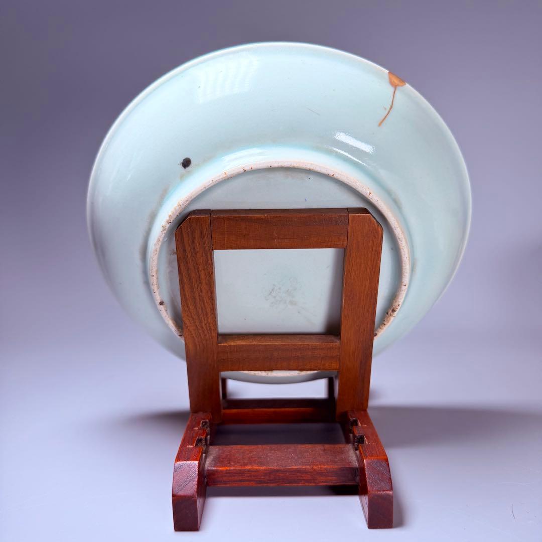 江戸時代　柿右衛門手　青磁竹梅文皿　桐箱付　赤絵　雲　古美術　鍋島青磁