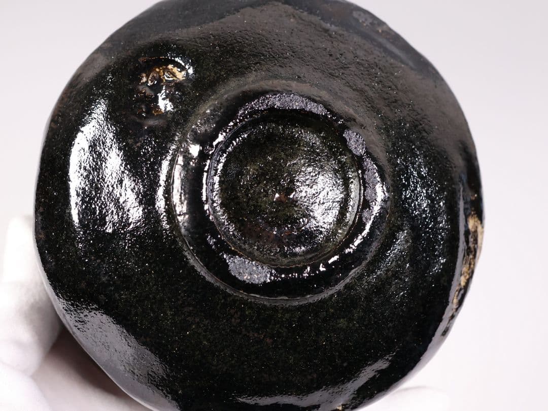 茶道具 三代 佐々木松楽造 黒楽 茶碗 楽焼 共箱 共布 京都 陶芸【MB80】