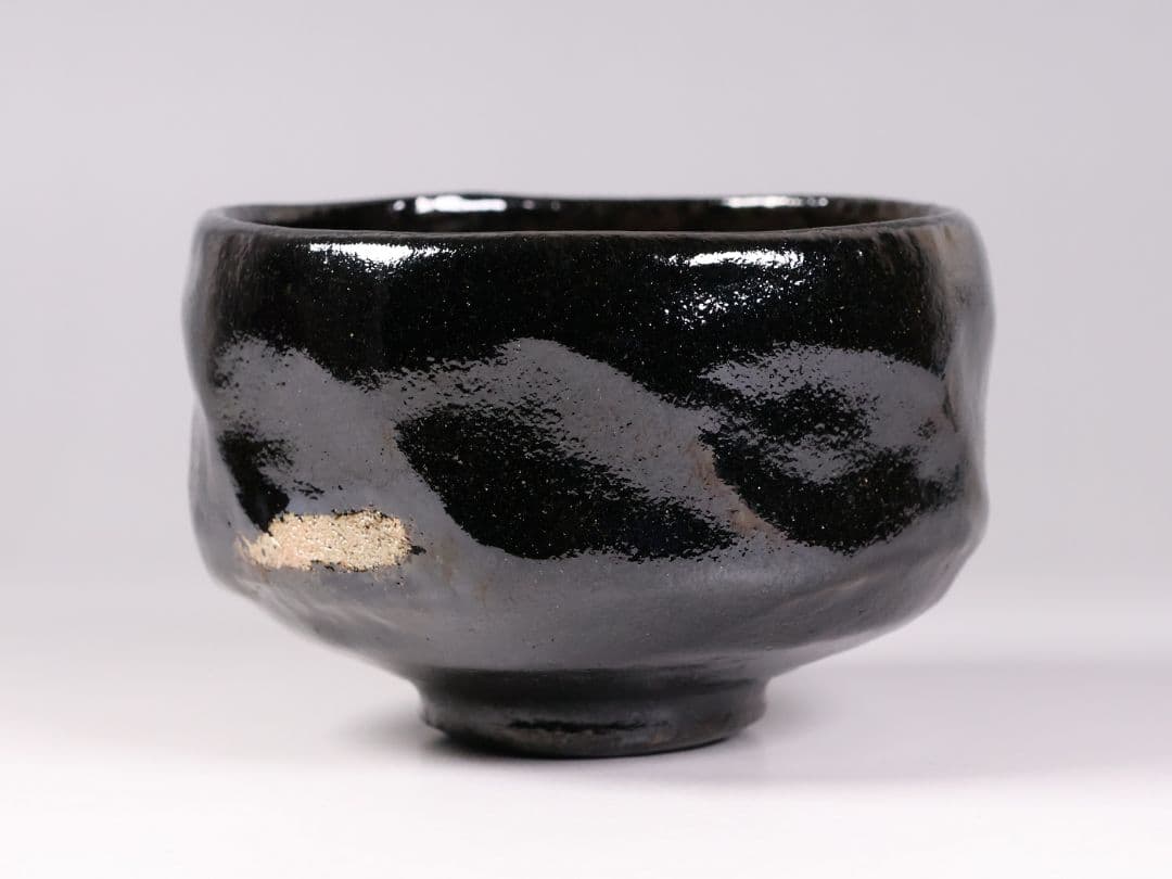 茶道具 三代 佐々木松楽造 黒楽 茶碗 楽焼 共箱 共布 京都 陶芸【MB80】