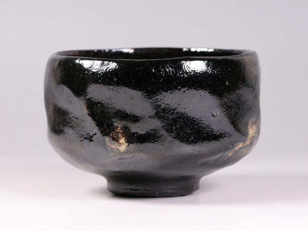 茶道具 三代 佐々木松楽造 黒楽 茶碗 楽焼 共箱 共布 京都 陶芸【MB80】