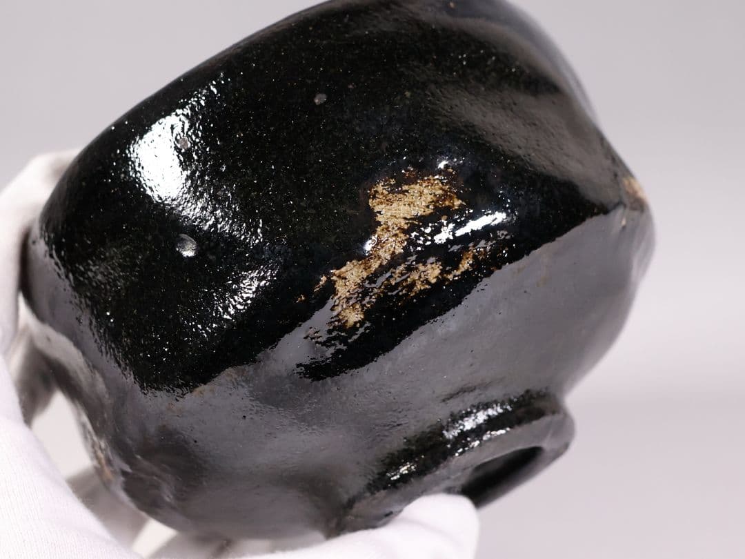 茶道具 三代 佐々木松楽造 黒楽 茶碗 楽焼 共箱 共布 京都 陶芸【MB80】