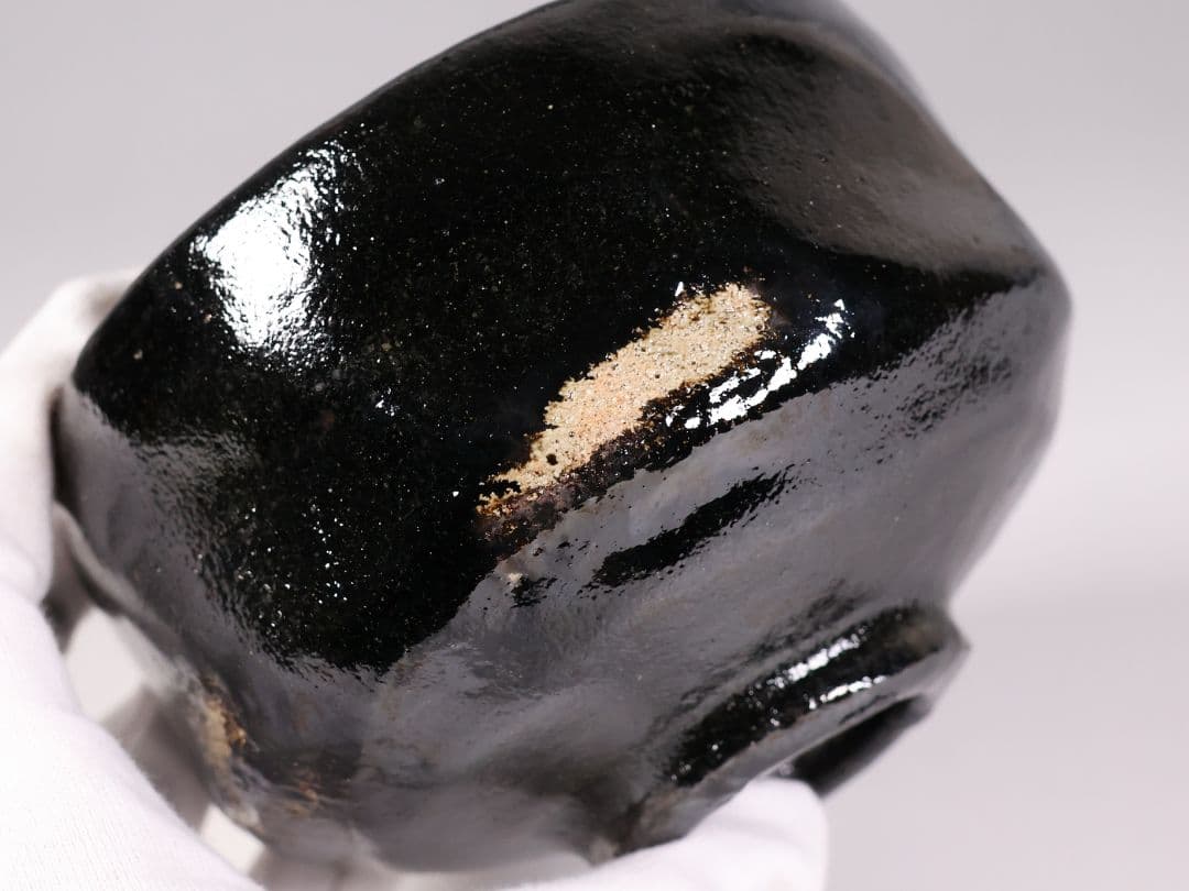 茶道具 三代 佐々木松楽造 黒楽 茶碗 楽焼 共箱 共布 京都 陶芸【MB80】