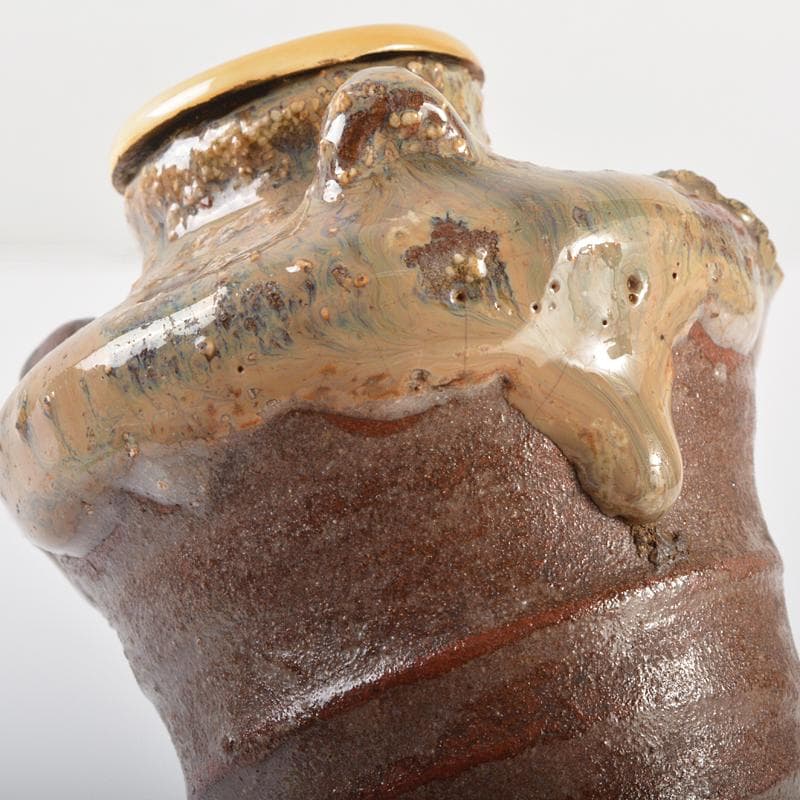 瀬戸焼　古瀬戸　耳付茶入　萬代屋緞子仕覆付　八代一叟宗守極め箱　D　R6241B