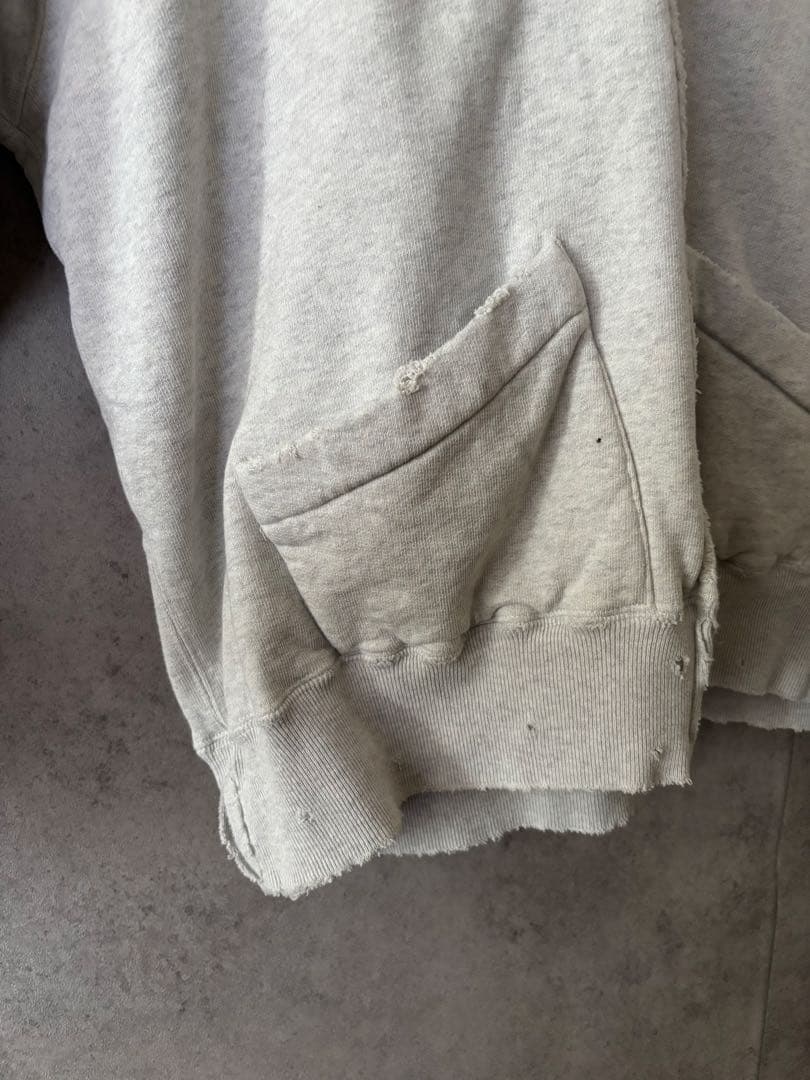 アンセルム 裏地サーマルダメージ加工ジップアップパーカー