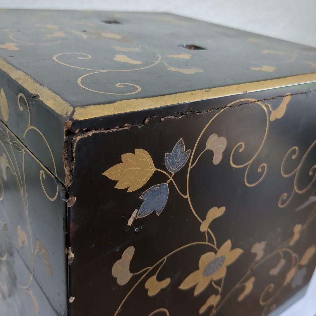 漆鏡箱　鉄線紋様　漆塗り小引き出し　レトロ