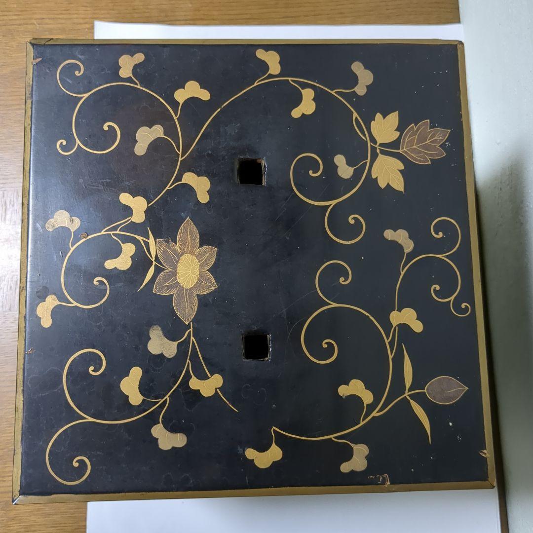 漆鏡箱　鉄線紋様　漆塗り小引き出し　レトロ