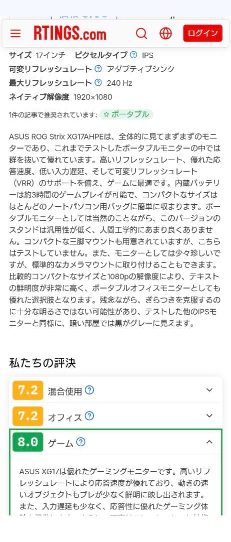 ASUS ポータブルゲーミングモニター ROG STRIX 17.3インチ