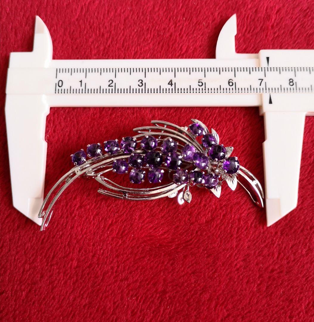 ヴィンテージ ブローチ 天然石 アメジスト 21石 カボッション 刻印入り 4