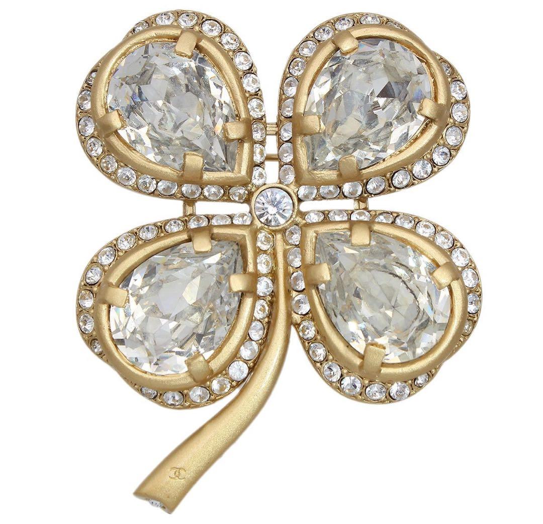 G2033 超美品!! シャネル クローバー ラインストーン ブローチ