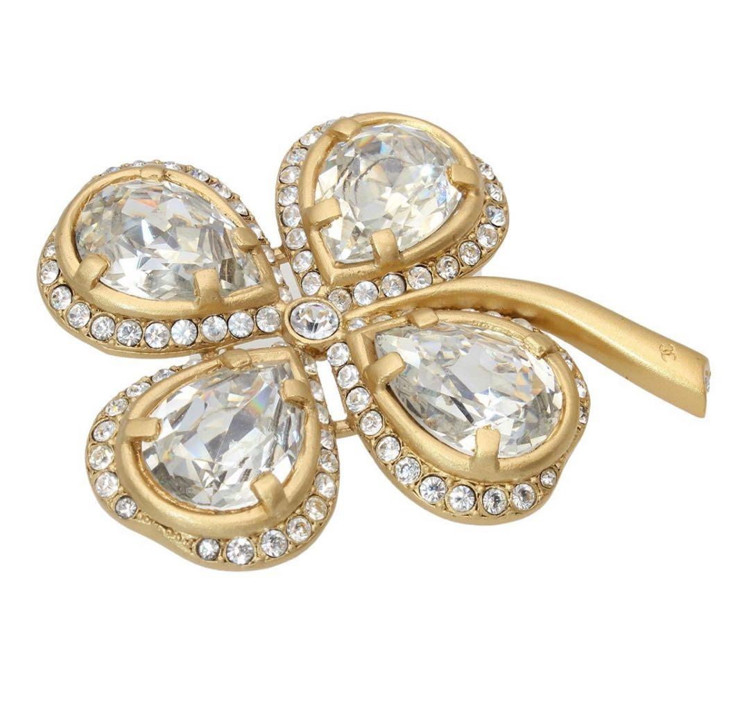 G2033 超美品!! シャネル クローバー ラインストーン ブローチ