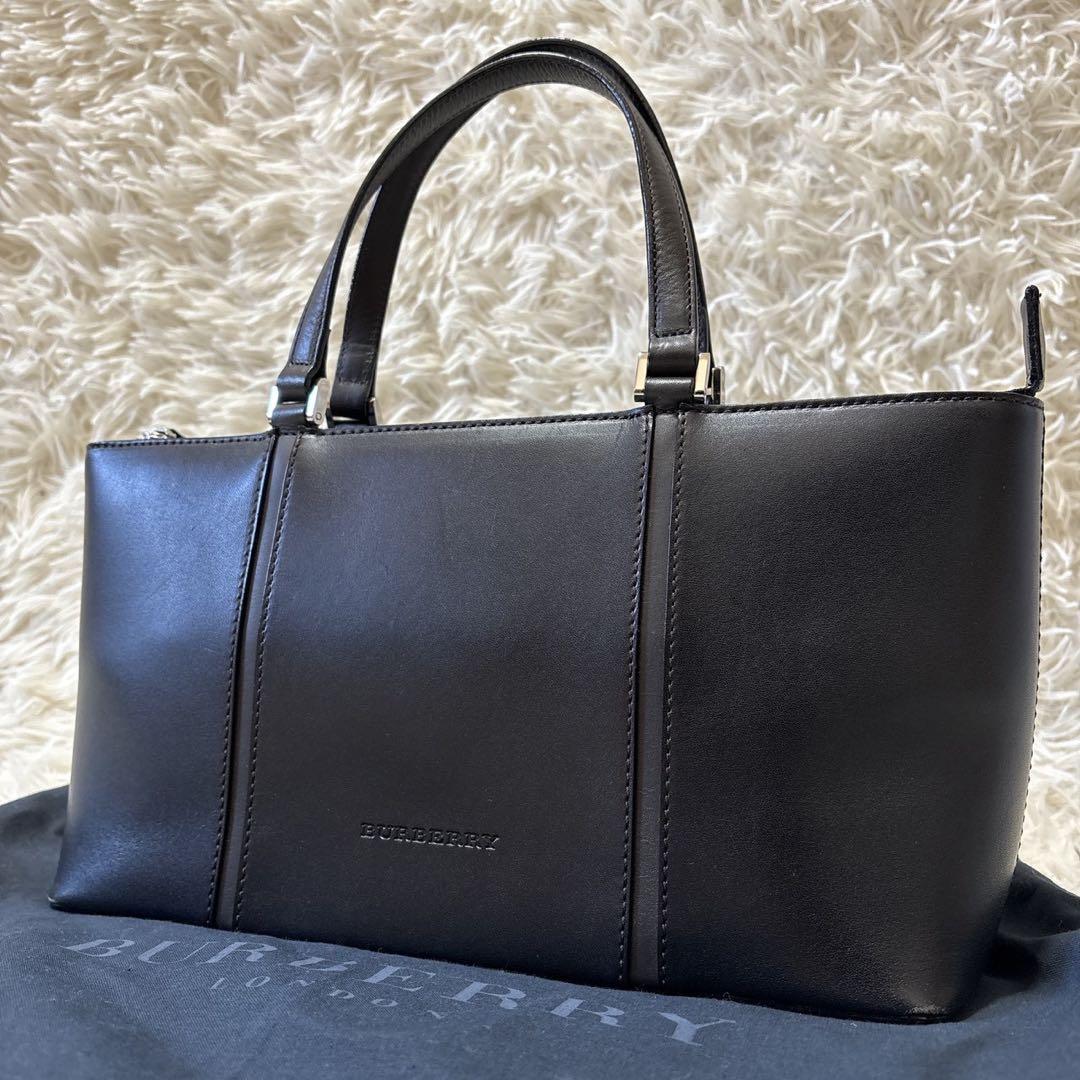 美品　BURBERRY バーバリー ハンドバッグ 横長 ノバチェック 本革 黒