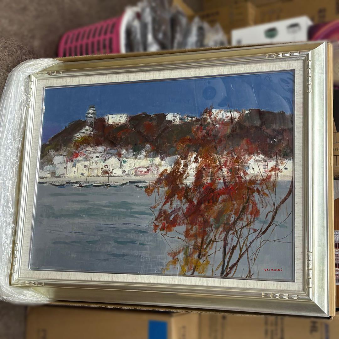 額縁 絵画付き シルバー 大きめ 紐付き