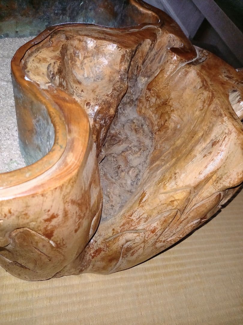 火鉢 彫刻 インテリア装飾 鯉の滝登り 無垢材 一刀彫 欅 地松 国産材