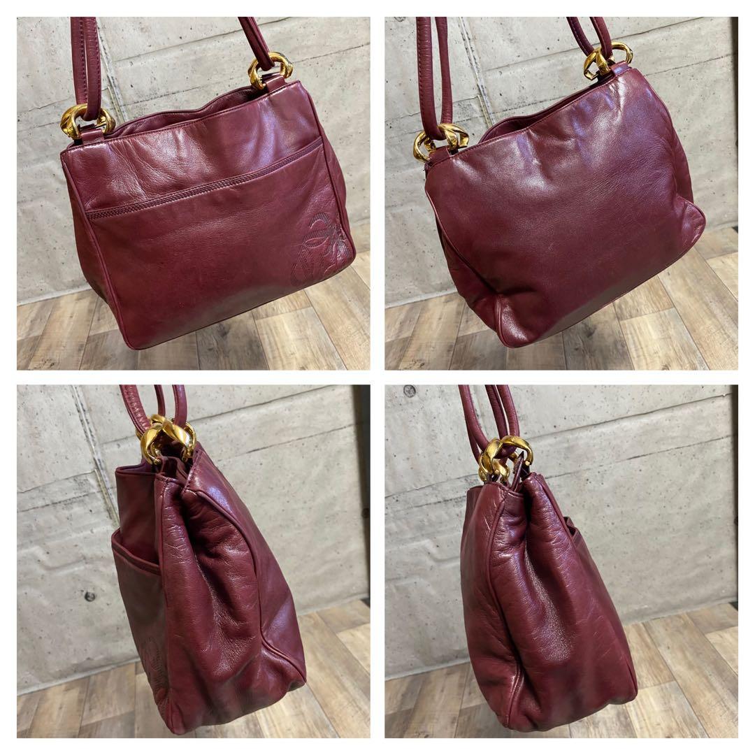 本物☆ロエベ アナグラム柄 ナッパレザー ワンショルダーバッグ ミニハンドバッグ