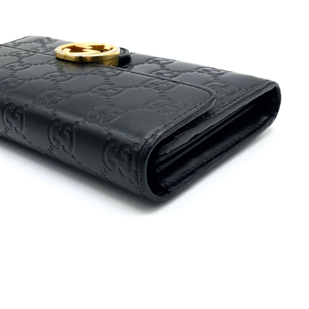 グッチ インターロッキング 長財布 二つ折り シマレザー GG柄 ブラック
