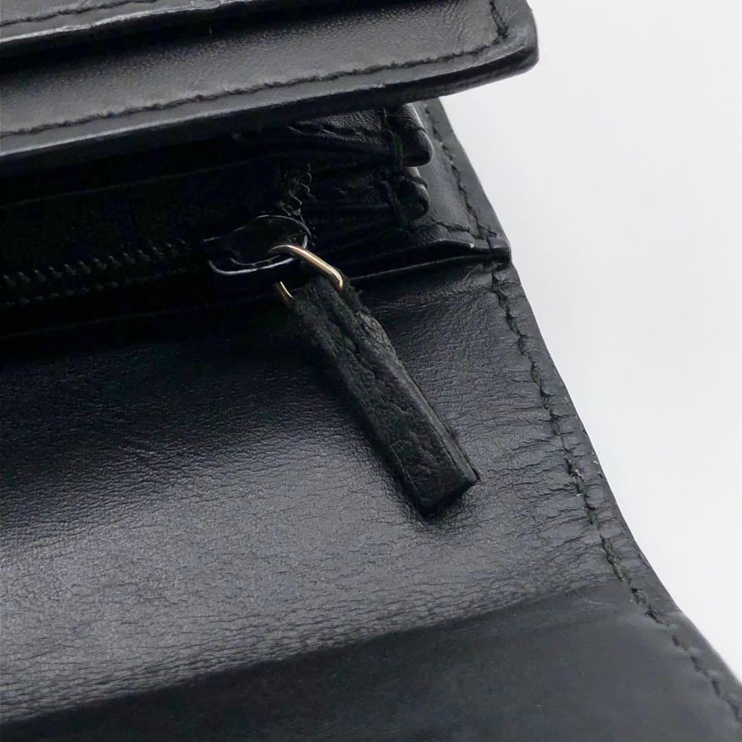 グッチ インターロッキング 長財布 二つ折り シマレザー GG柄 ブラック