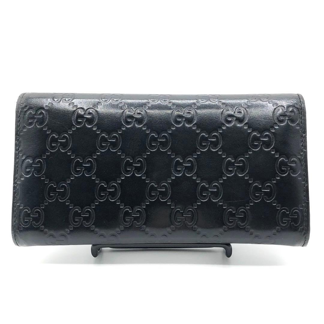 グッチ インターロッキング 長財布 二つ折り シマレザー GG柄 ブラック