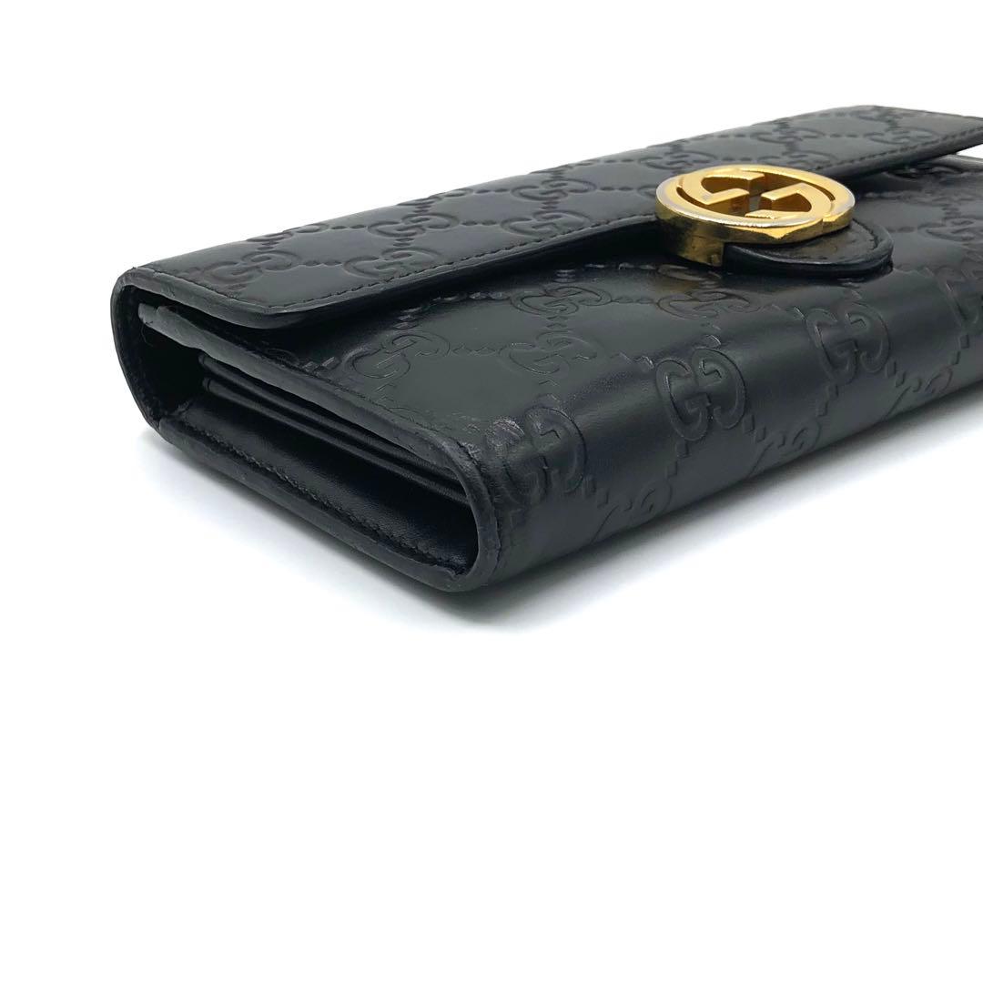 グッチ インターロッキング 長財布 二つ折り シマレザー GG柄 ブラック