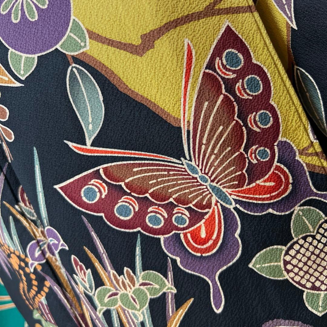 355振袖フルセット 正絹 緑 黒 グリーン 型染め 暈し染め きものやまと誂え