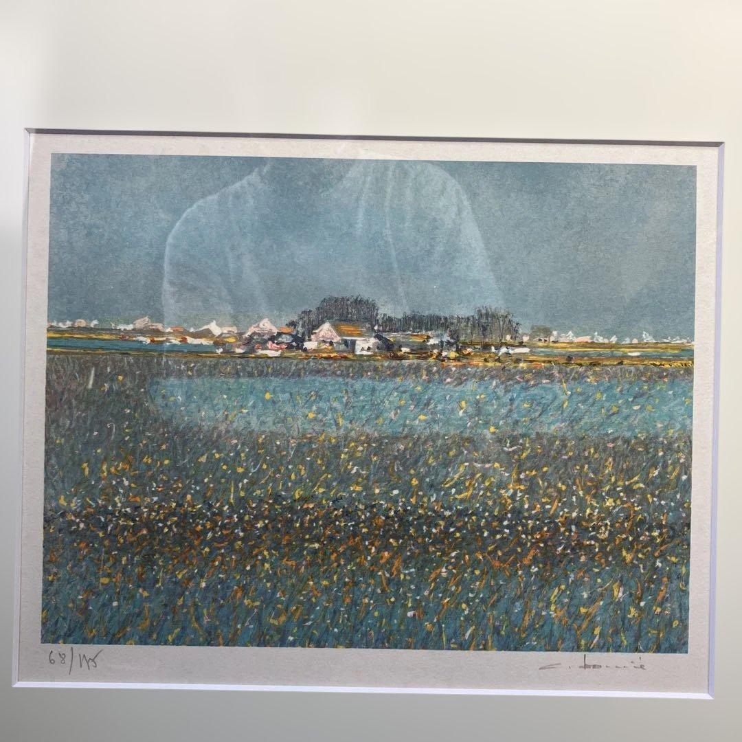 リトグラフ版画　アンドレ•ブーリエ　「朝の沼」