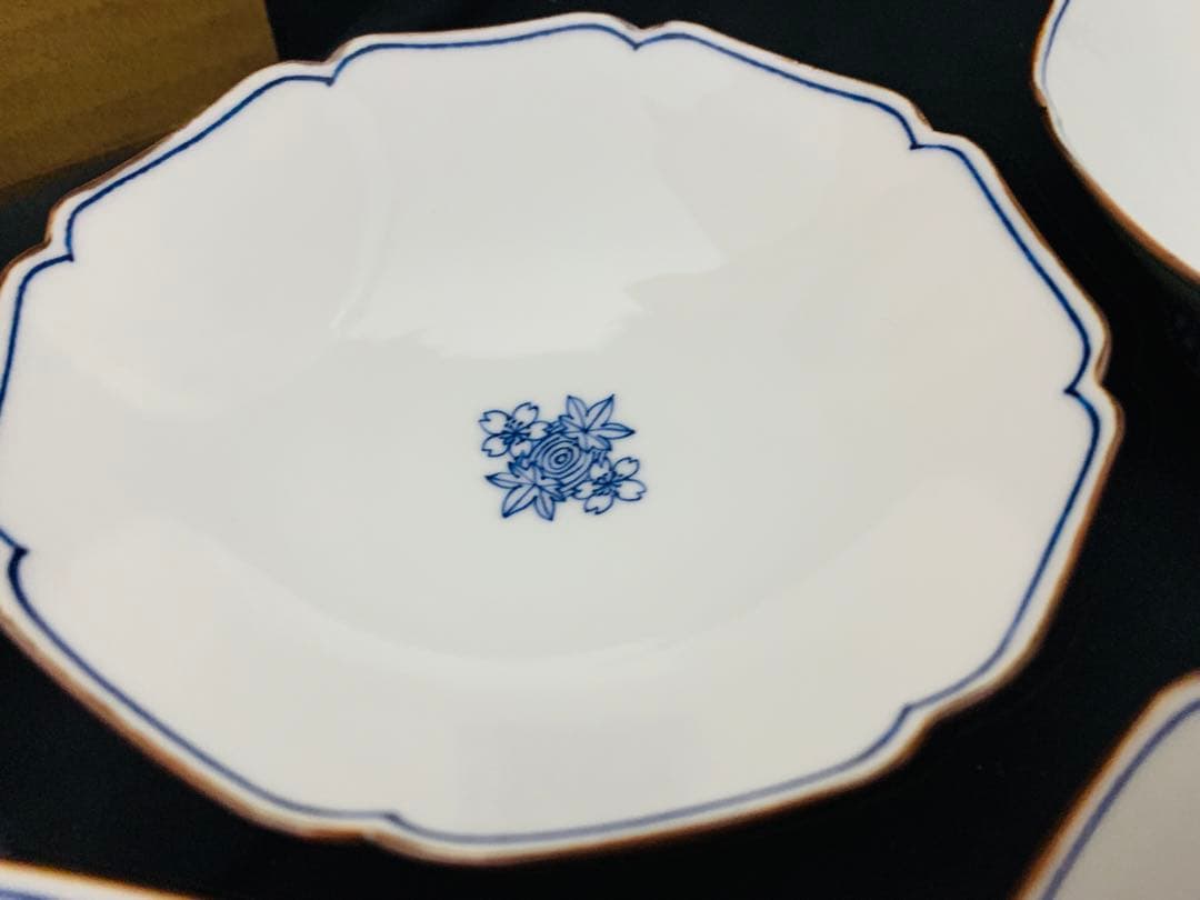 平安陶峰造　染付渦雲錦小鉢5客　京焼　共箱付き　高級懐石料理料亭皿