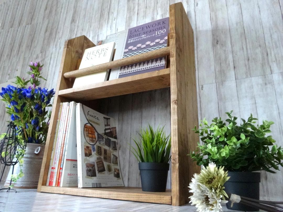 ハンドメイド　雑誌＆絵本ラック　ショート（チーク色）