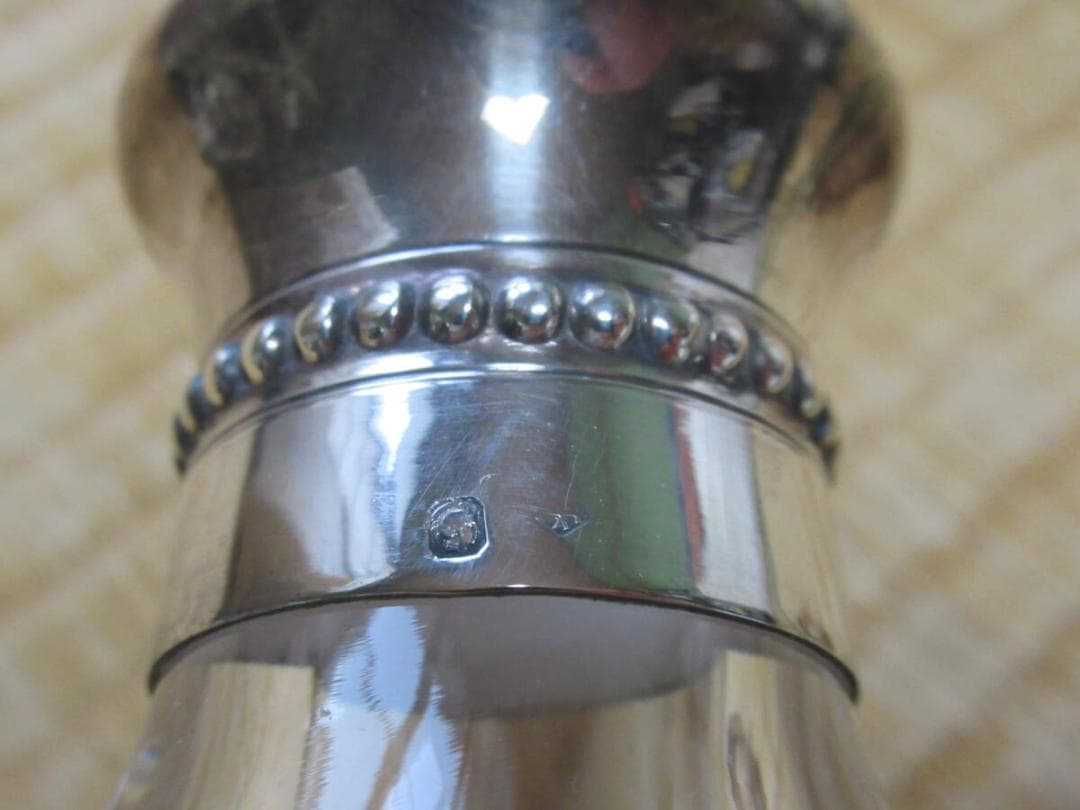 未使用 大正時代 フランス製◆フタ付近純銀製 麦模様手磨き切子 デキャンター