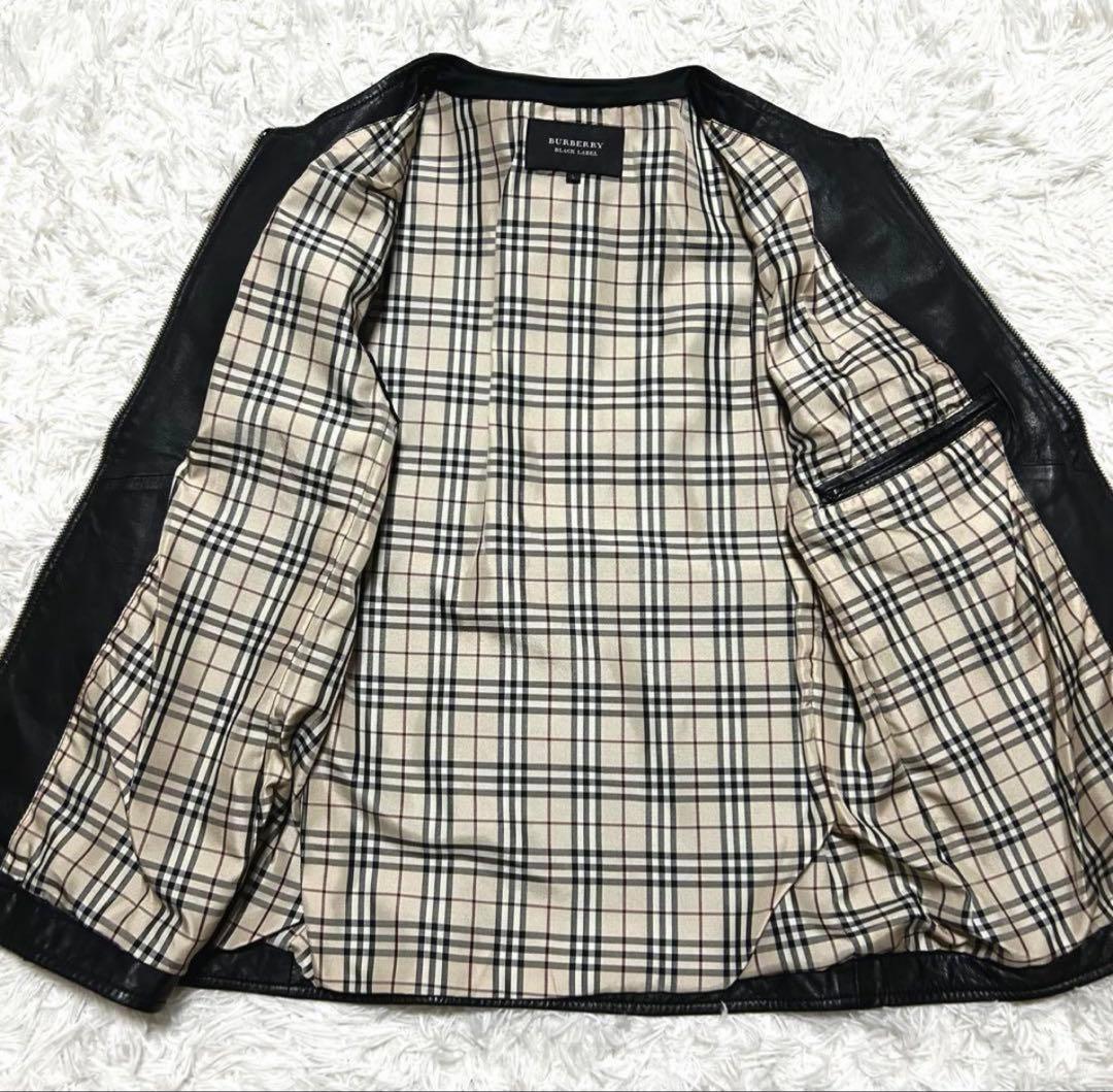 【美品】バーバリーブラックレーベル ラムレザー ジャケット ノバチェック L