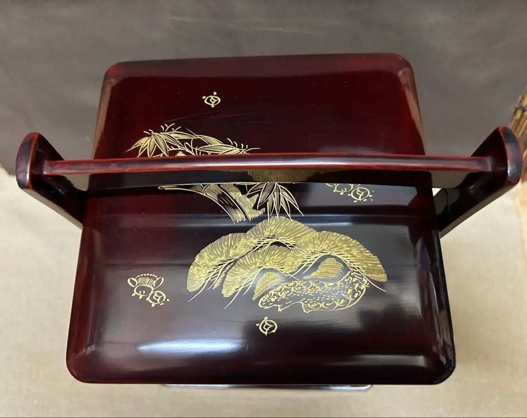 未使用/大特価❕会津塗/手付/四段重箱/1点 本漆塗＊本金＊沈金/和食器