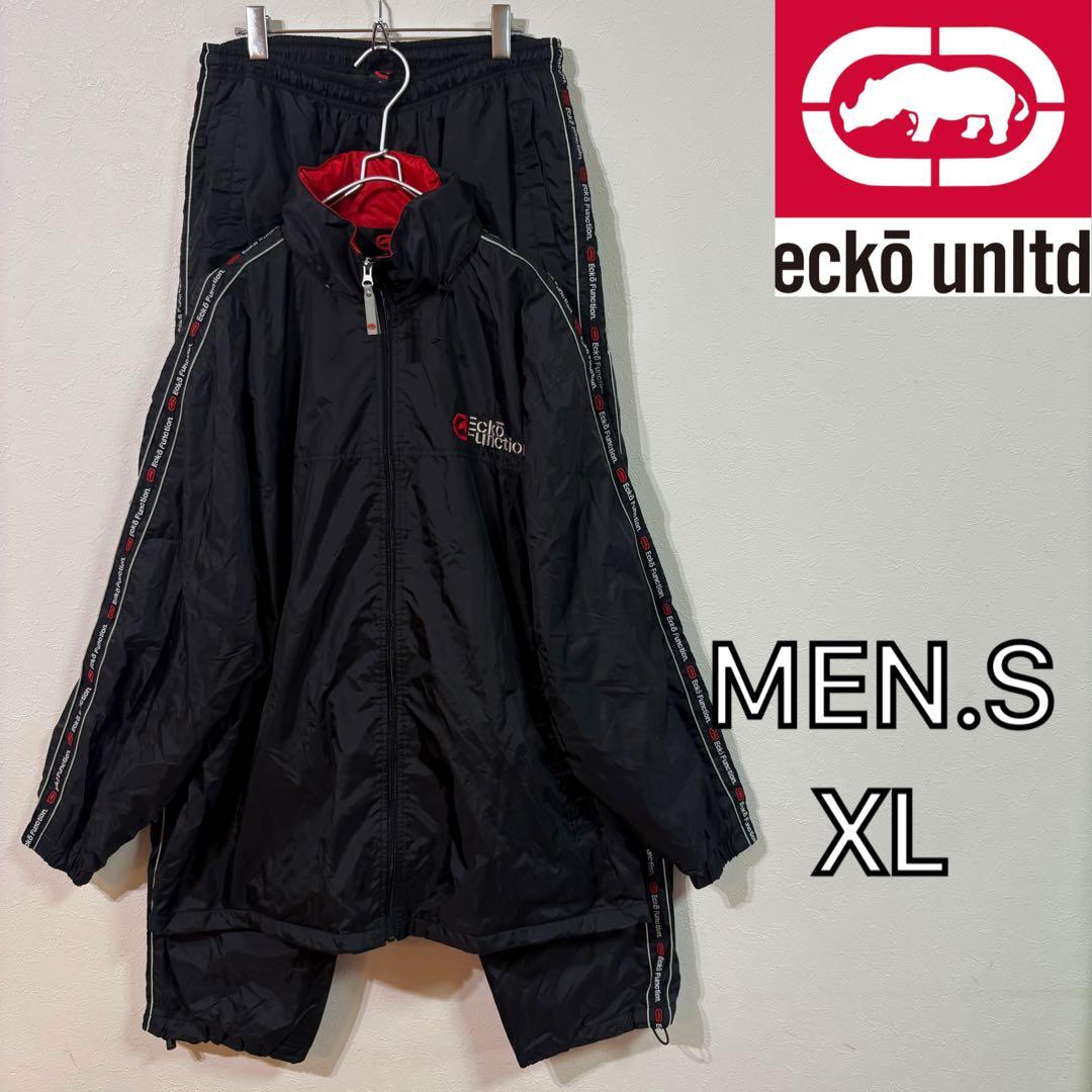 【ECKO UNLTD】ラインロゴ　ウインドブレーカー上下セット　メンズＸＬ　黒