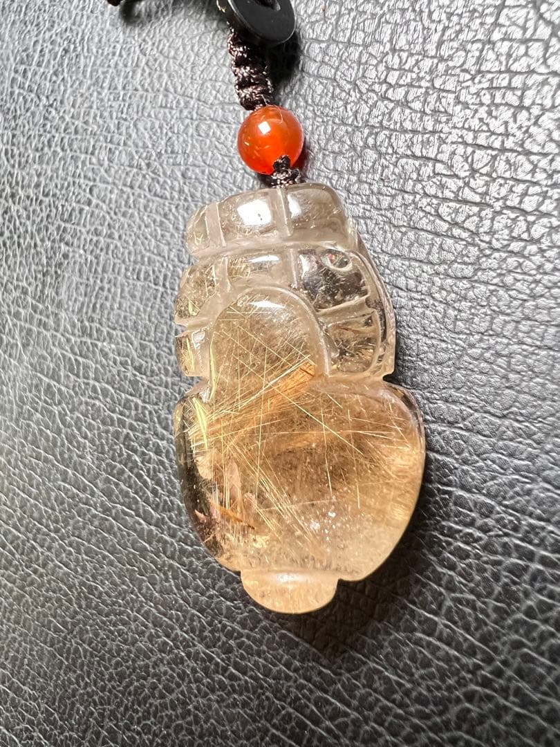 0623124  天然ルチルクォーツ貔貅ストラップ20.5*33.2ミリ