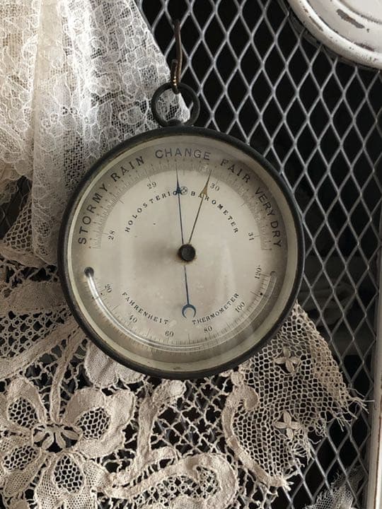 アンティーク　湿度　温度計　サーモメーター　ブリキ　ガラス
