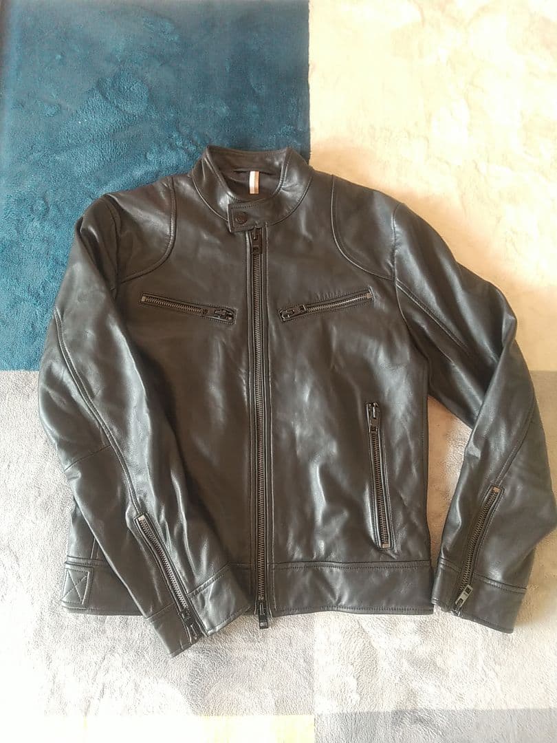 HUGO BOSS レザー シングル ライダースジャケット 革ジャン ラムレザー