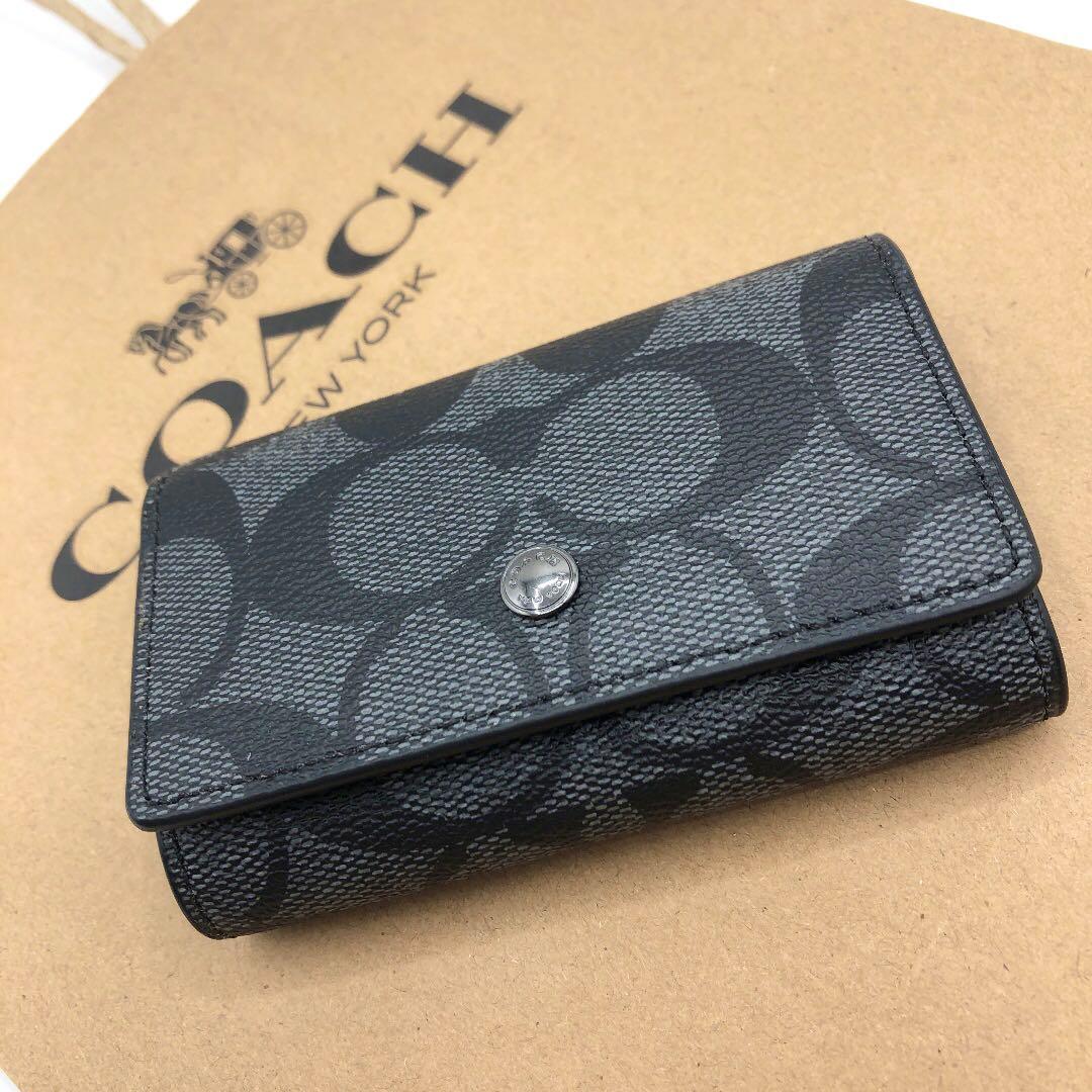 【COACH☆新品】☆シグネチャー☆チャコール☆5 リング キー ケース☆