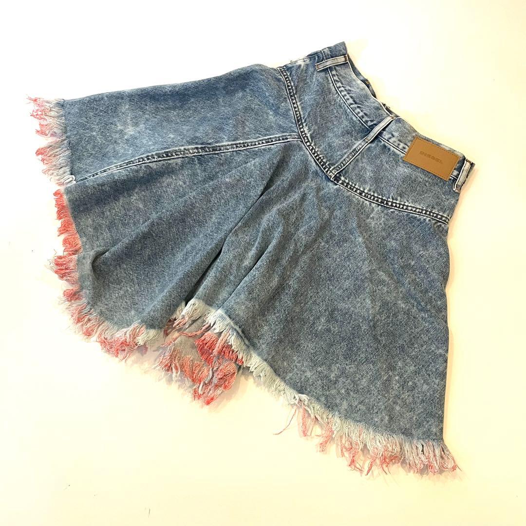 【新品】W24 ディーゼル スカート フレア イレギュラー 切りっぱなし ブルー