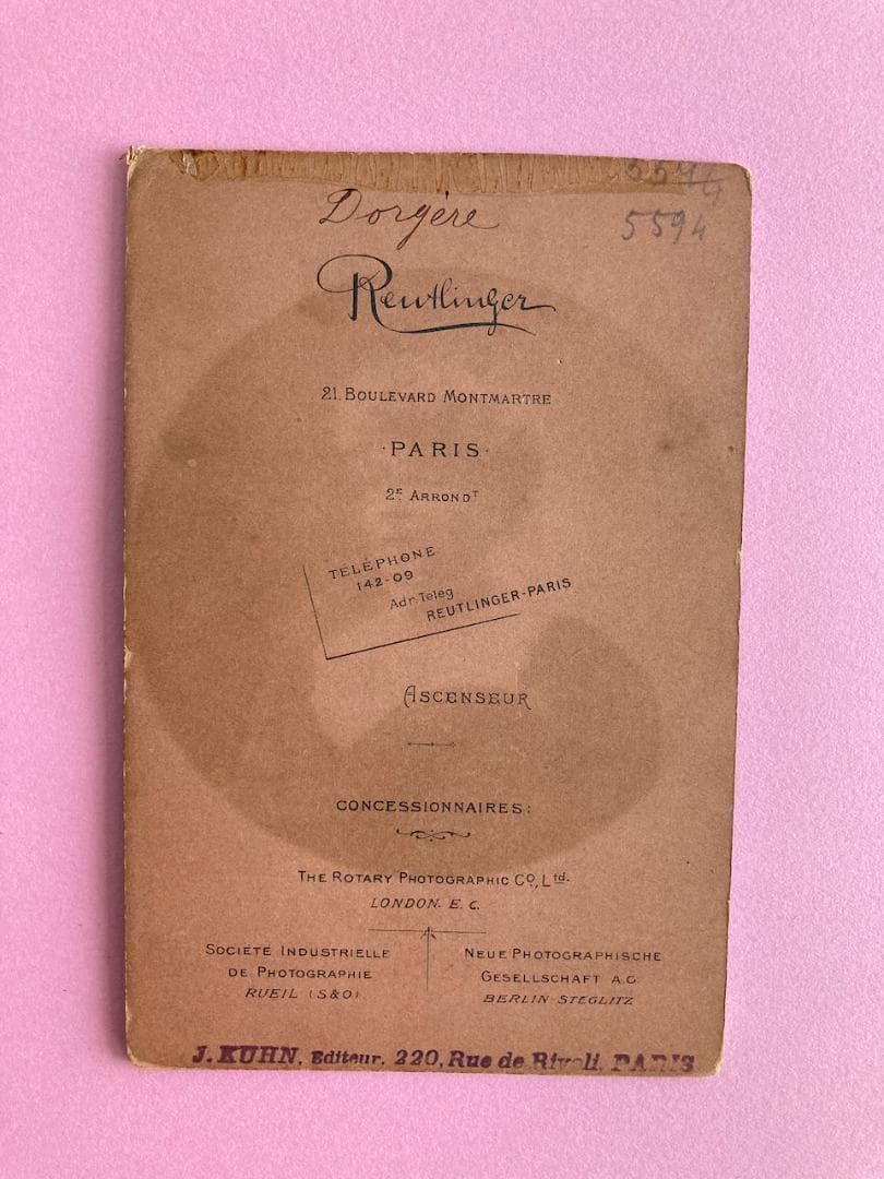 フランスアンティーク　肖像写真　アルレット・ドルジェール　ルートランジェ写真館