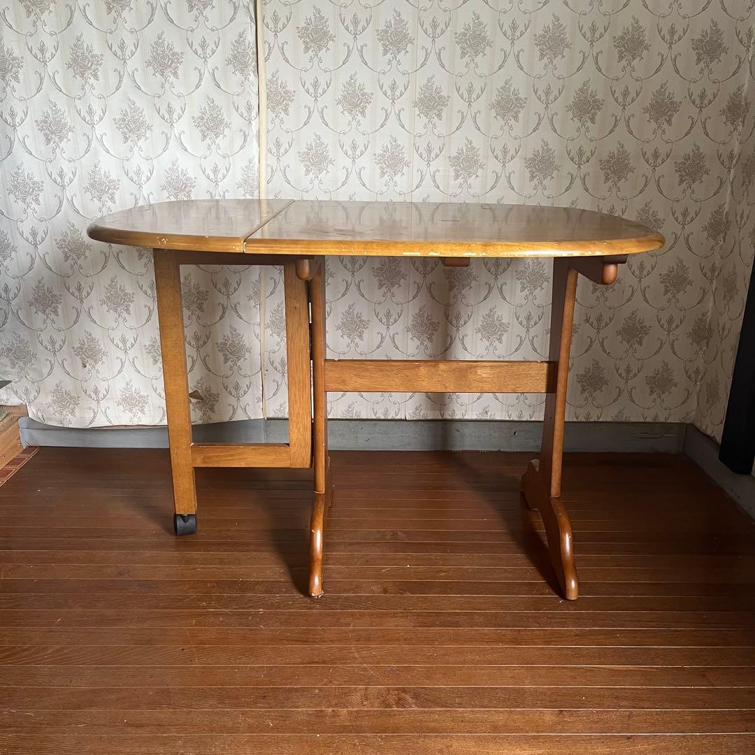 【アンティーク】北欧レトロ 木製 バタフライテーブル ドロップリーフテーブル 机