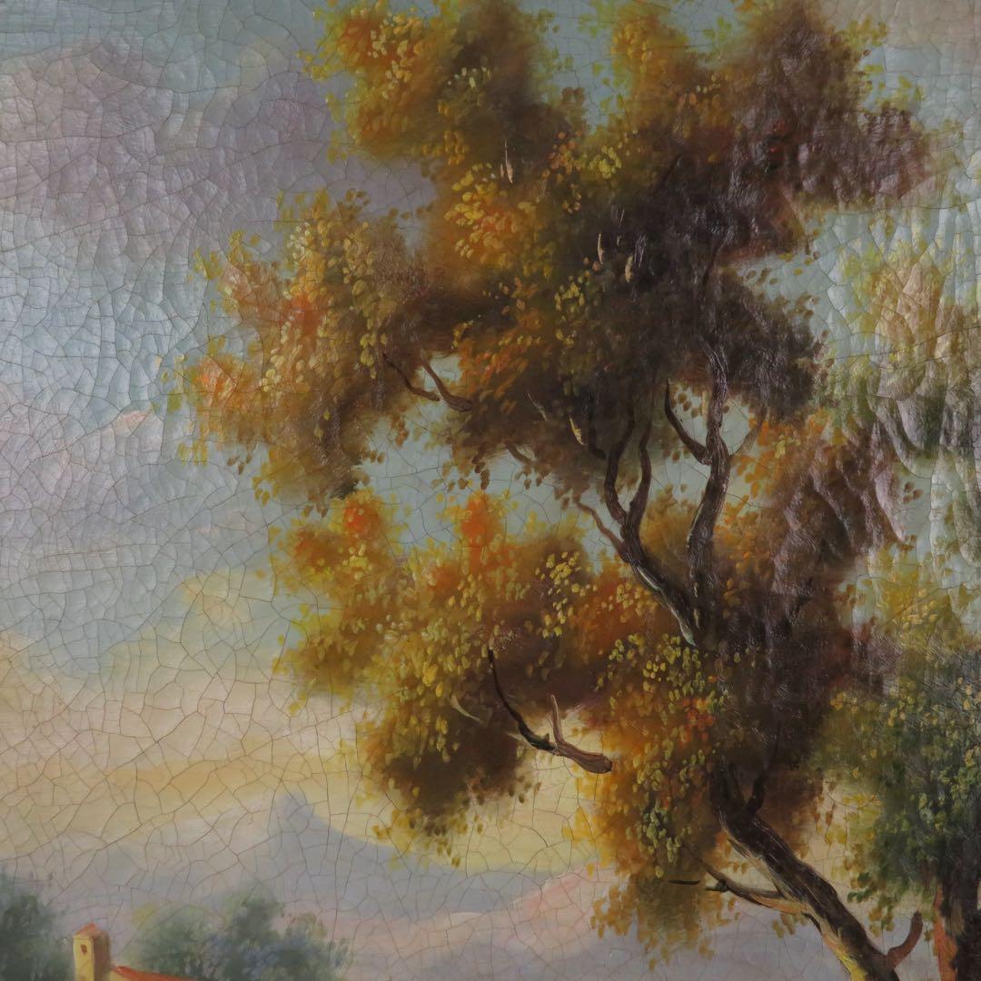 作者不明 肉筆 油彩画 印象派風 風景画 釣りをする男性