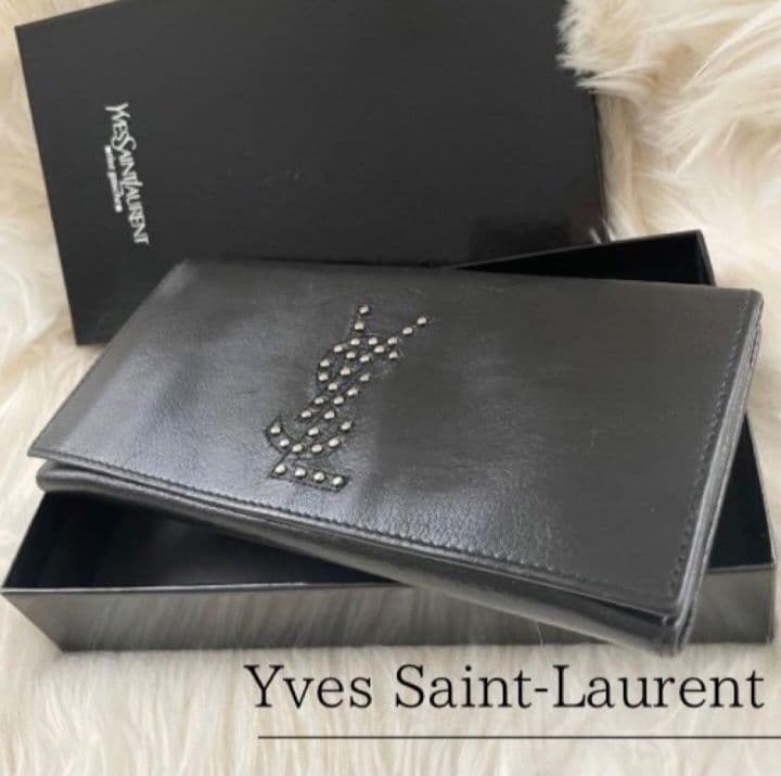 イブサンローラン YSL 二つ折り 財布 スタッズ ロゴ 黒 ブラック 正規品