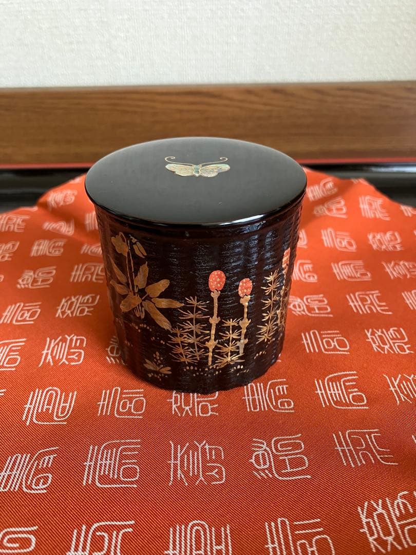 最終お値下げ 塗師 辻石斎 春野蒔絵 籠棗 茶道具 共布 共箱